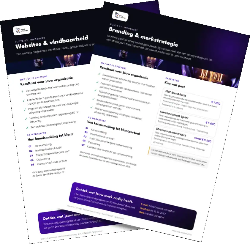 Infosheets van Brand in Concept: Branding & merkstrategie en Websites & vindbaarheid